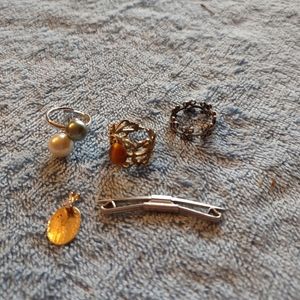 Bundle of Rings, tie clip, and a Pendant 5 piece